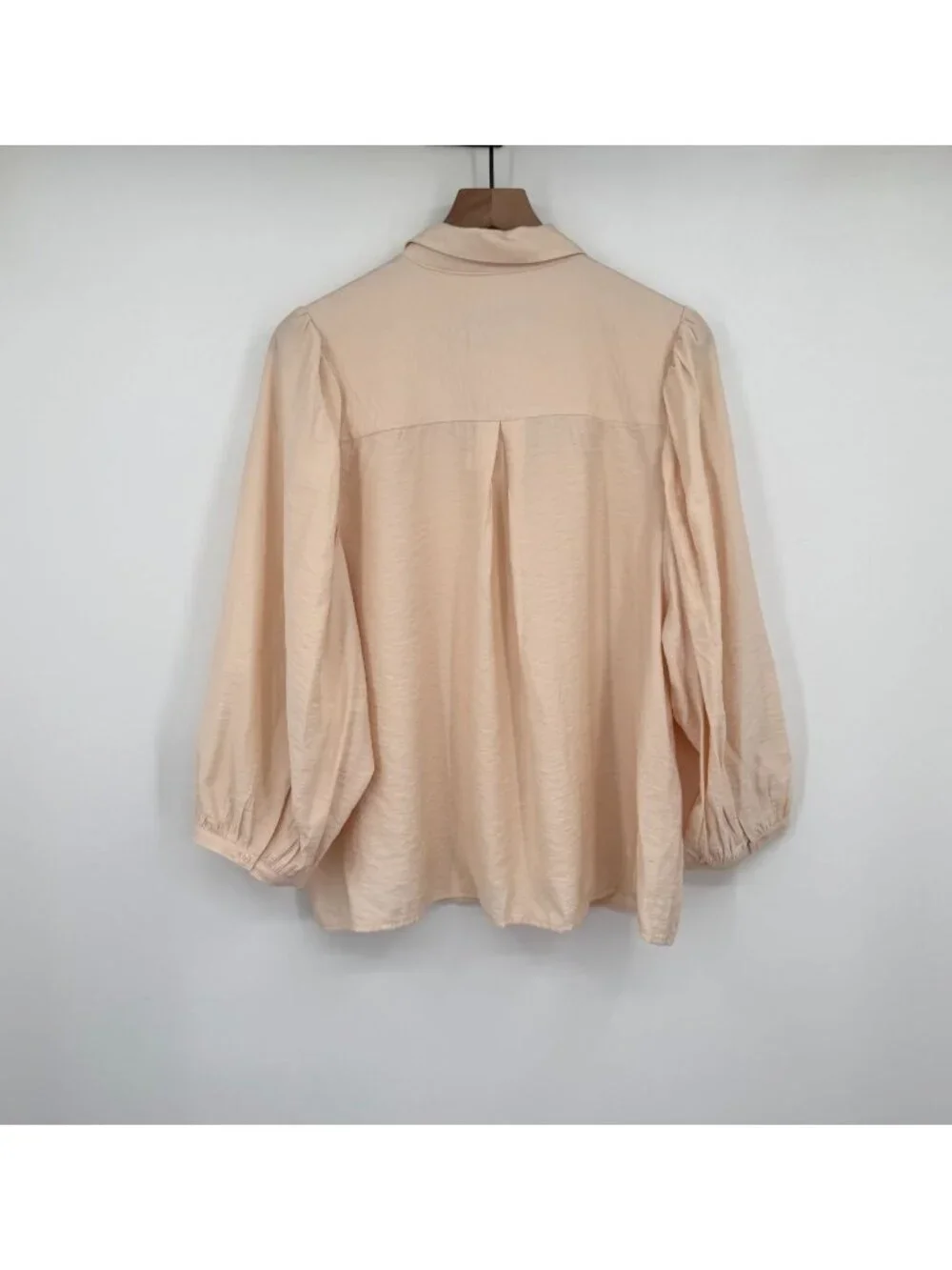 Banana Republic Nude Button Up Blouse Women’s Large Puff Sleeves Collared Silky